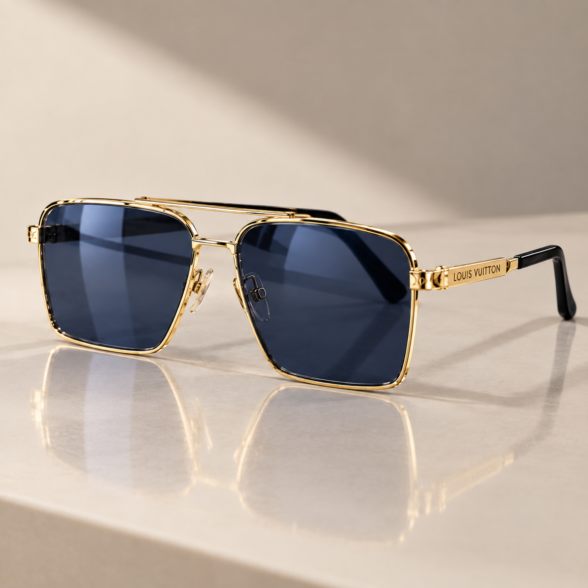 Louis Vuitton Men’s Gold Frame Sunglasses – Deep Blue Lenses