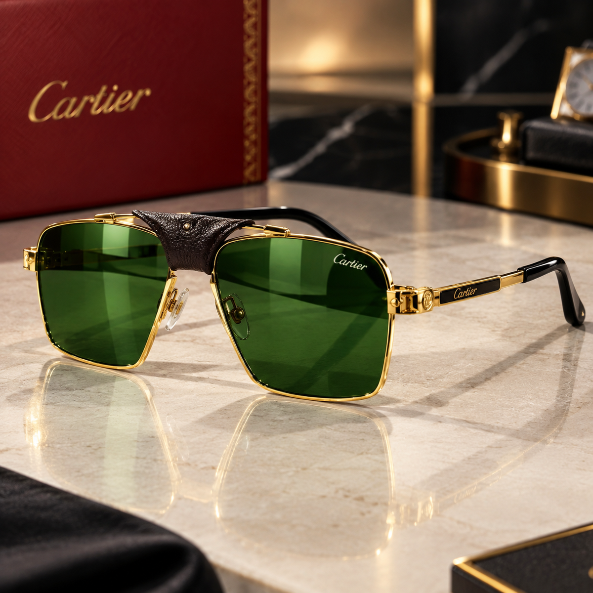 Cartier Men’s Green Lens Sunglasses – Gold Frame
