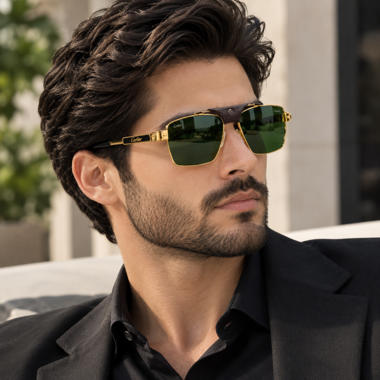 Cartier Men’s Green Lens Sunglasses – Gold Frame