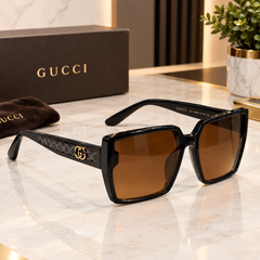 Gucci Oversized Square Sunglasses – Black Frame & Brown Lenses