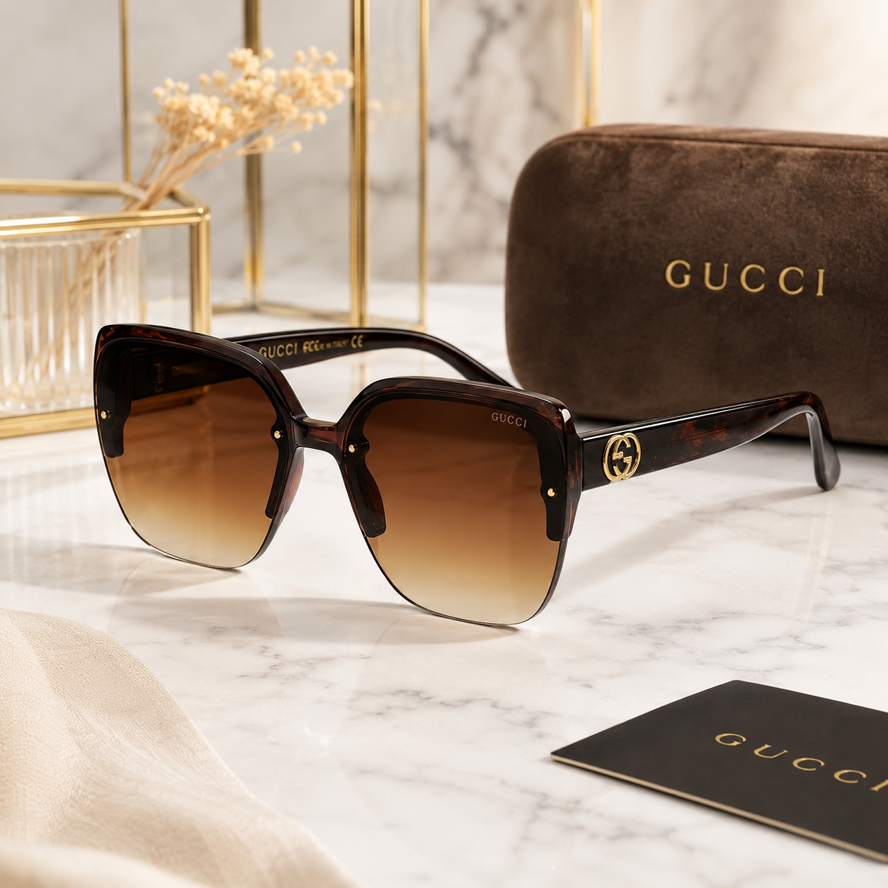 Gucci Oversized Square Sunglasses – Brown Gradient Tortoiseshell Frame