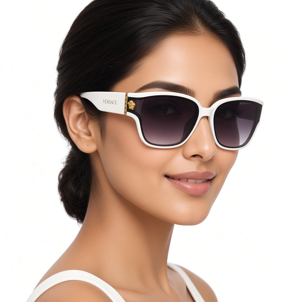 Versace White Cat-Eye Sunglasses | Gold Medusa Logo | Gradient Lenses
